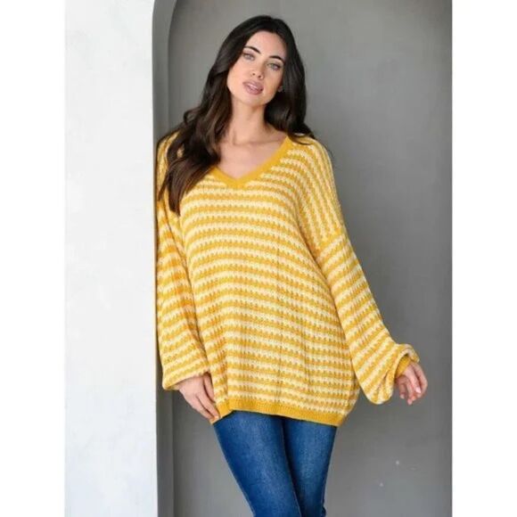 Mint Choco Sweater Long Sleeve V- Neck Pullover Soft Sweater - Picture 3 of 3